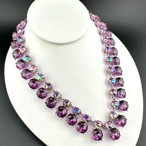 INC International Concepts Purple Double Row Crystal Statement Necklace - NEW